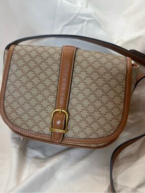 Celine Tan Brown Vintage Macadam PVC and leather shoulder bag